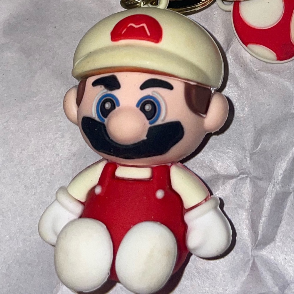 Mario Character Keychain Lucky Red and White Fire ball super Mario Bros
